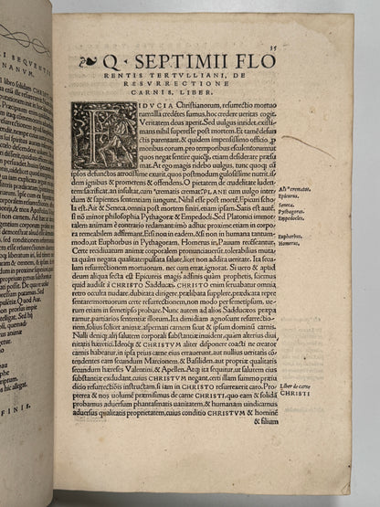 The Editio Princeps of Tertullian's Works 1521: The Important St. Maur Copy