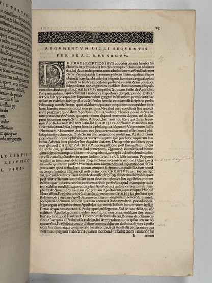 The Editio Princeps of Tertullian's Works 1521: The Important St. Maur Copy