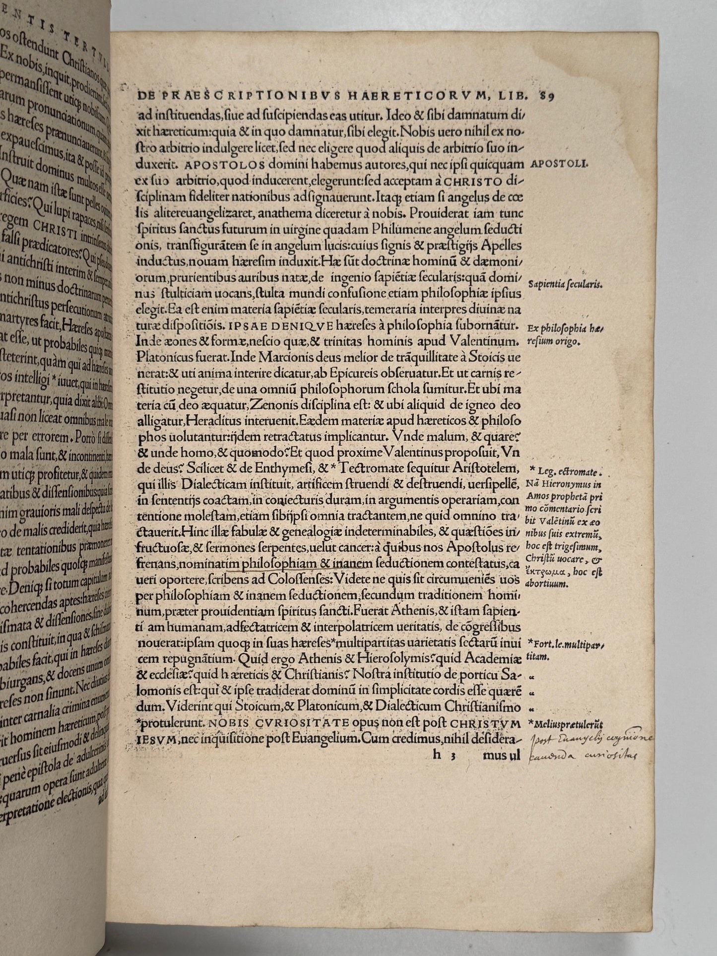 The Editio Princeps of Tertullian's Works 1521: The Important St. Maur Copy