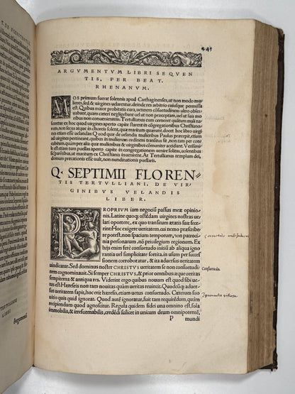 The Editio Princeps of Tertullian's Works 1521: The Important St. Maur Copy