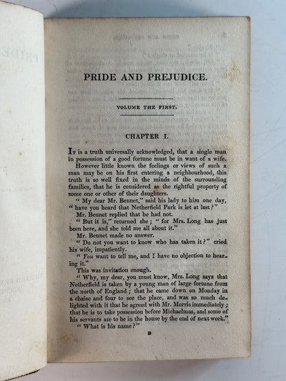 Pride and Prejudice by Jane Austen 1833 First One Volume Edition