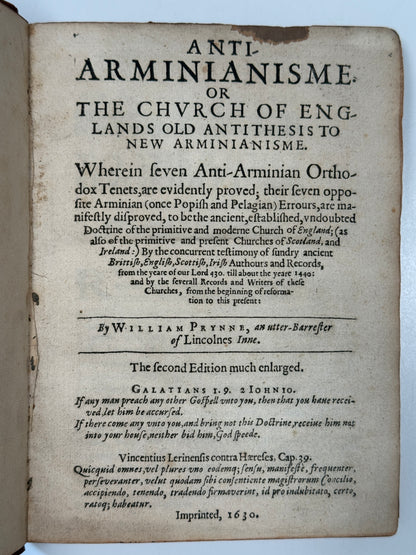 Anti-Arminianism by William Prynne 1630