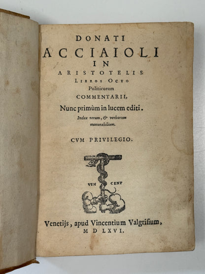 Acciaioli's Commentary on Aristotle's Politics 1566