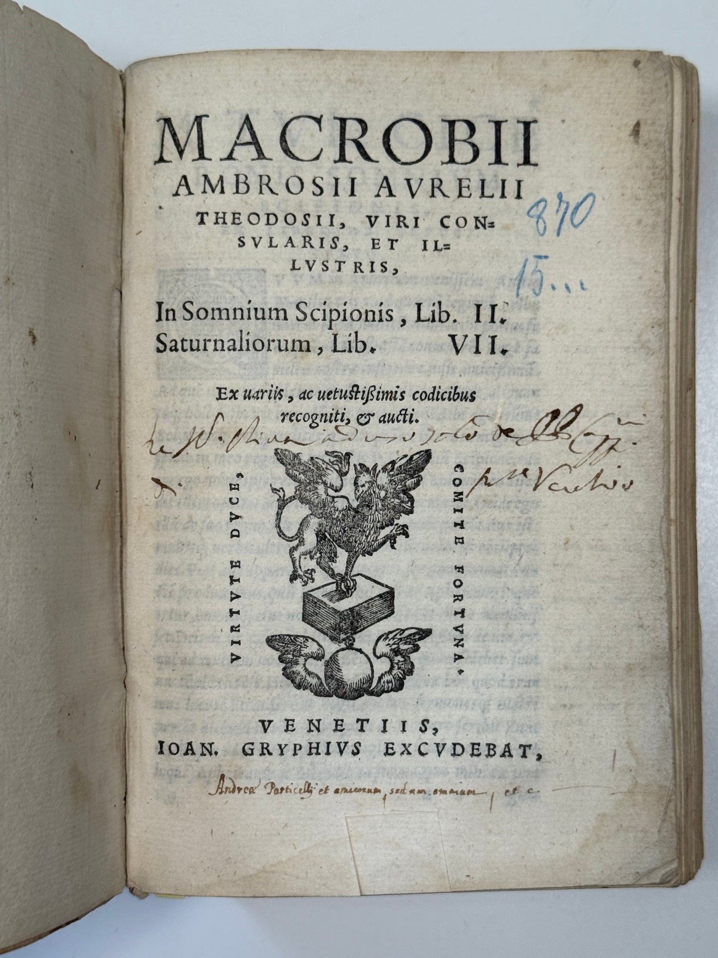 Macrobius' Saturnaliorum 1560