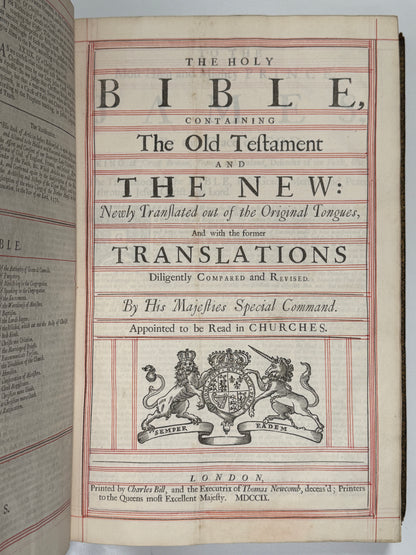 1709 Red-Ruled King James Bible in a Magnificent Contemporary Fine Binding