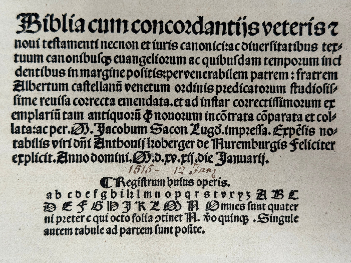 1515 Biblia Latina: Sacon/Koberger Imprint: Hand Coloured Folio