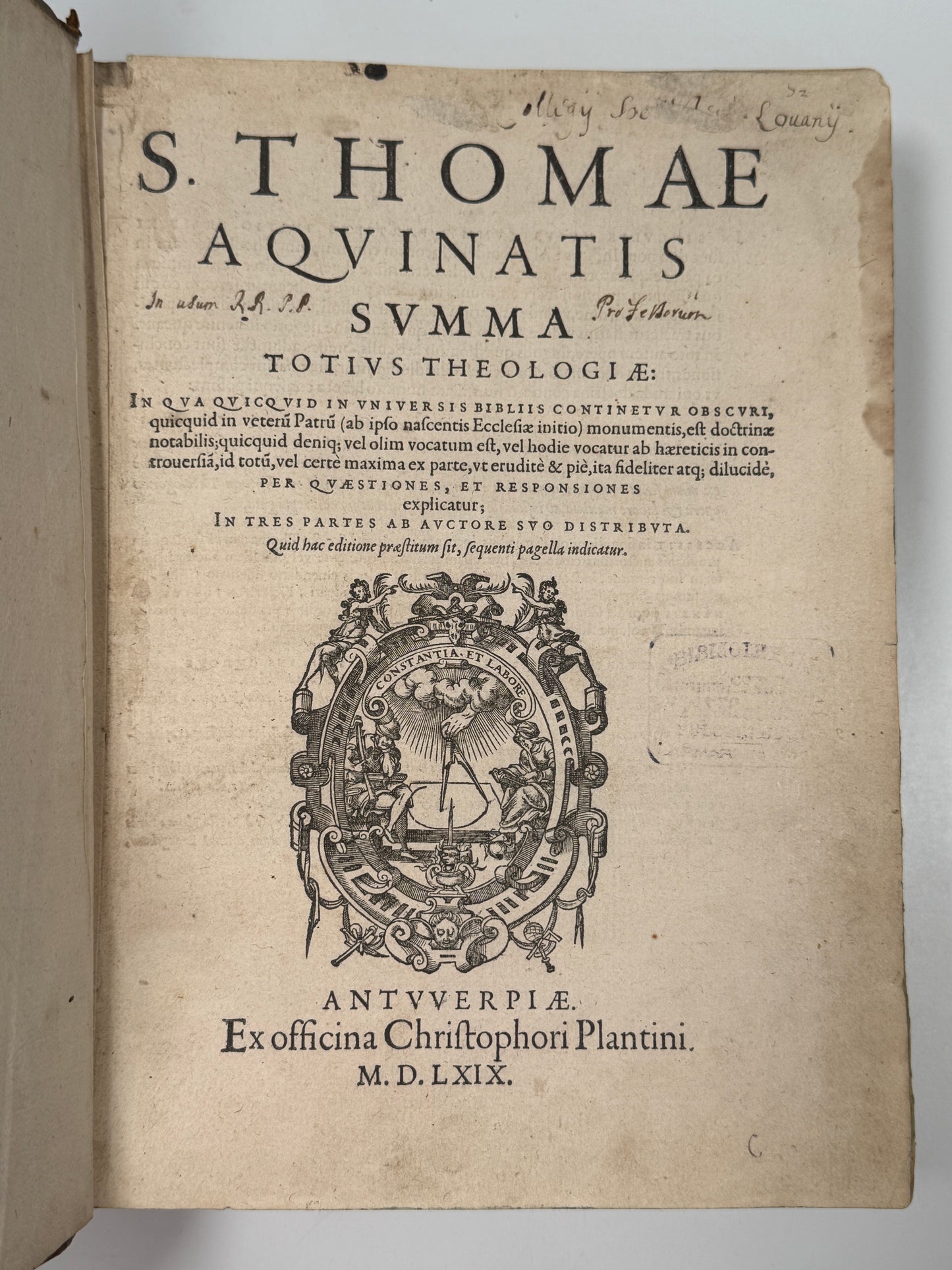 Summa Theologica by St. Thomas Aquinas 1569
