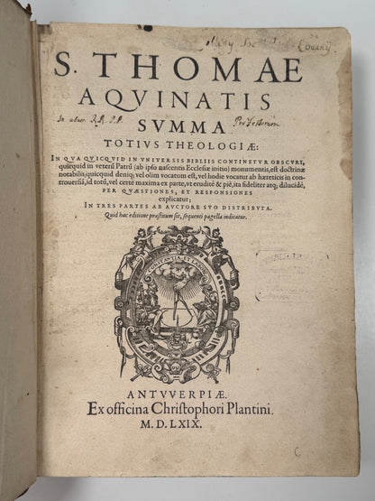 Summa Theologica by St. Thomas Aquinas 1569