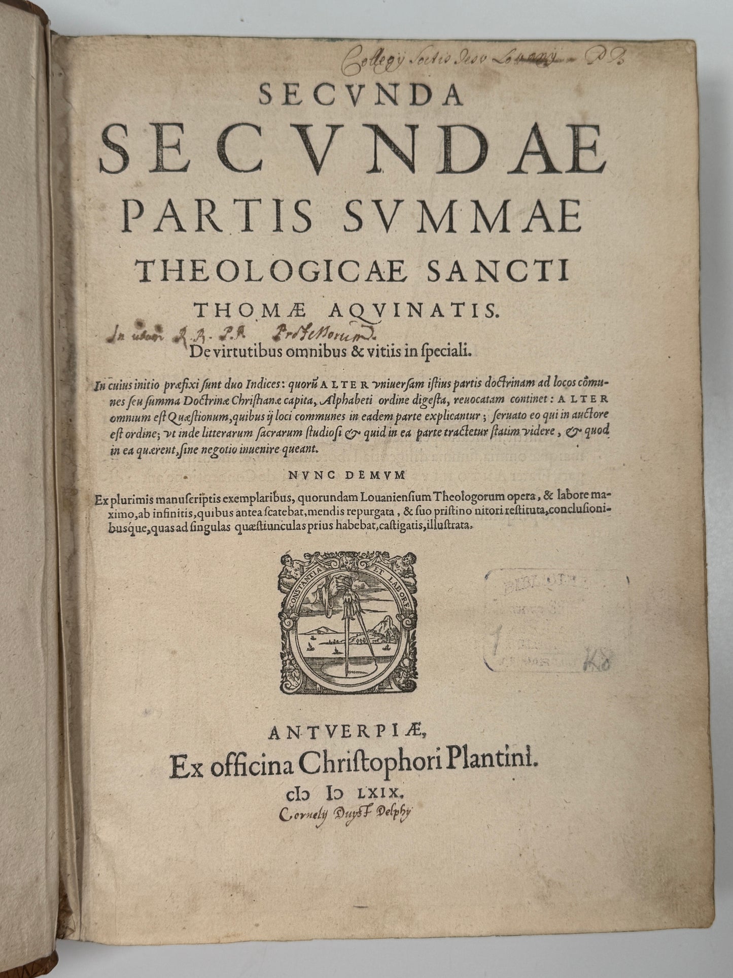 Summa Theologica by St. Thomas Aquinas 1569