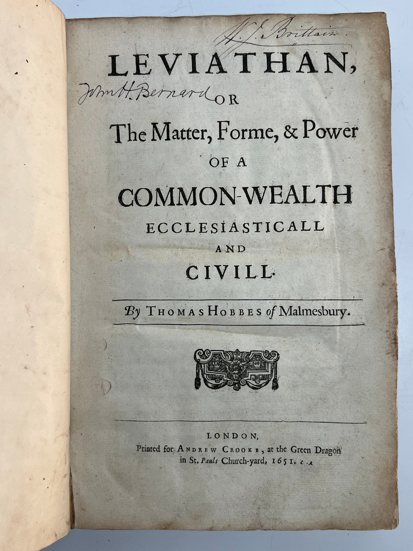 Leviathan by Thomas Hobbes 1651 First Edition First Issue