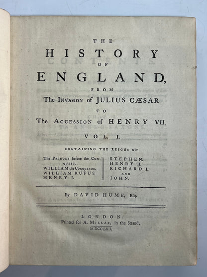 The History of England by David Hume 1759-1762 First Edition