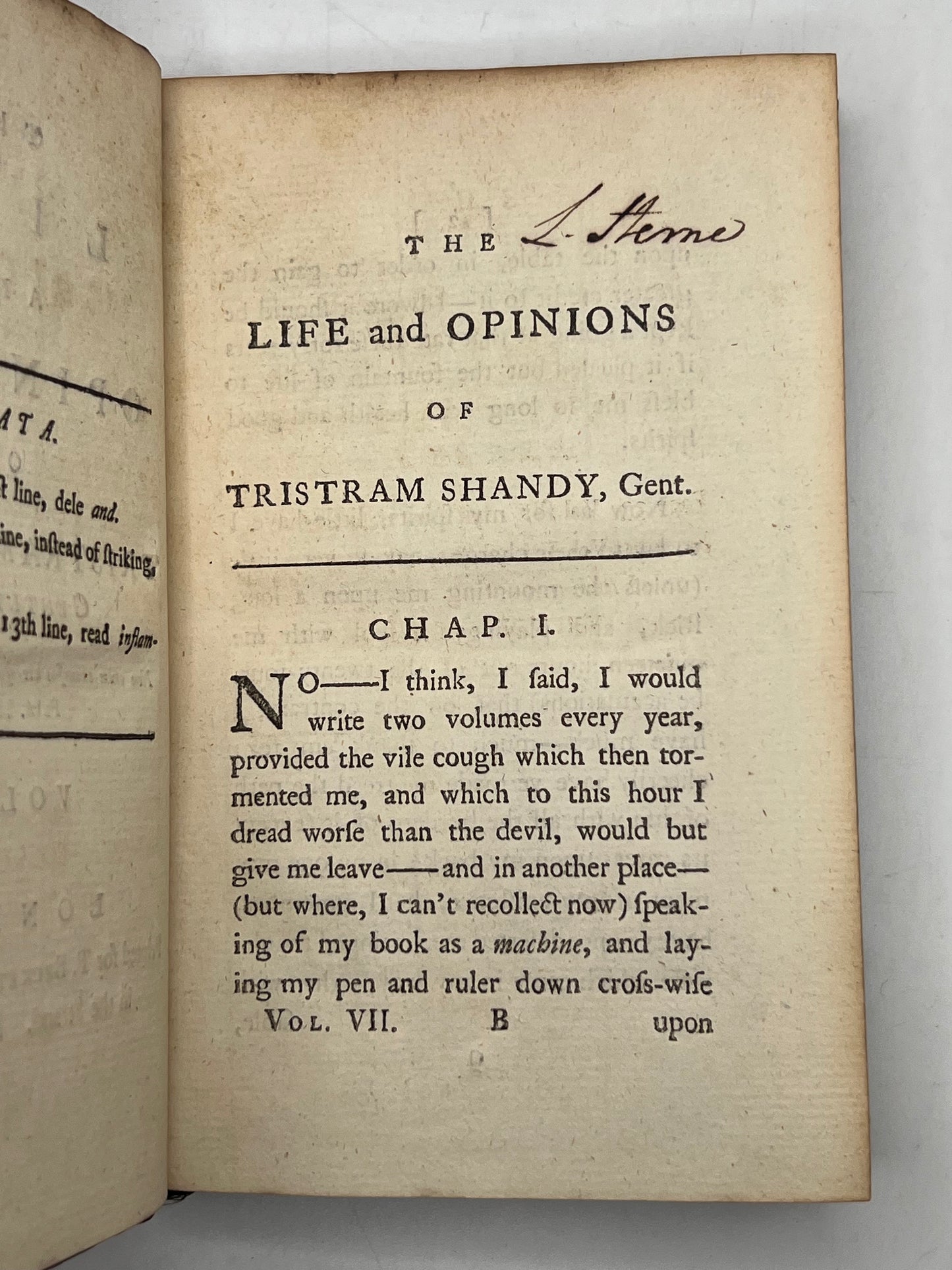 Tristram Shandy by Laurence Sterne 1761-1767 First Edition, Double Signed