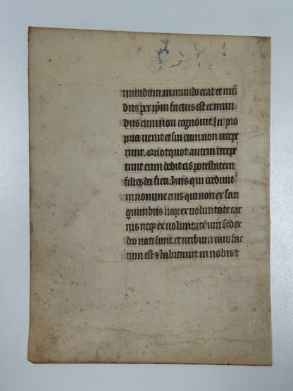 John 1 Medieval Manuscript: The Incarnation of Jesus Christ c.1300s Error Leaf