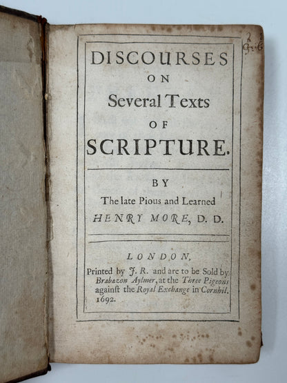 Discourses on Several Texts of Scripture by Henry More 1692 First Edition