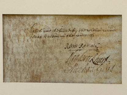 Izaak Walton 1670 Autograph Vellum Document Framed