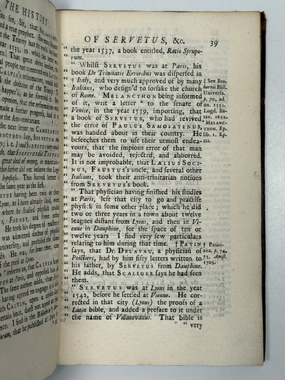 An Impartial History of Michael Servetus 1724 First Edition