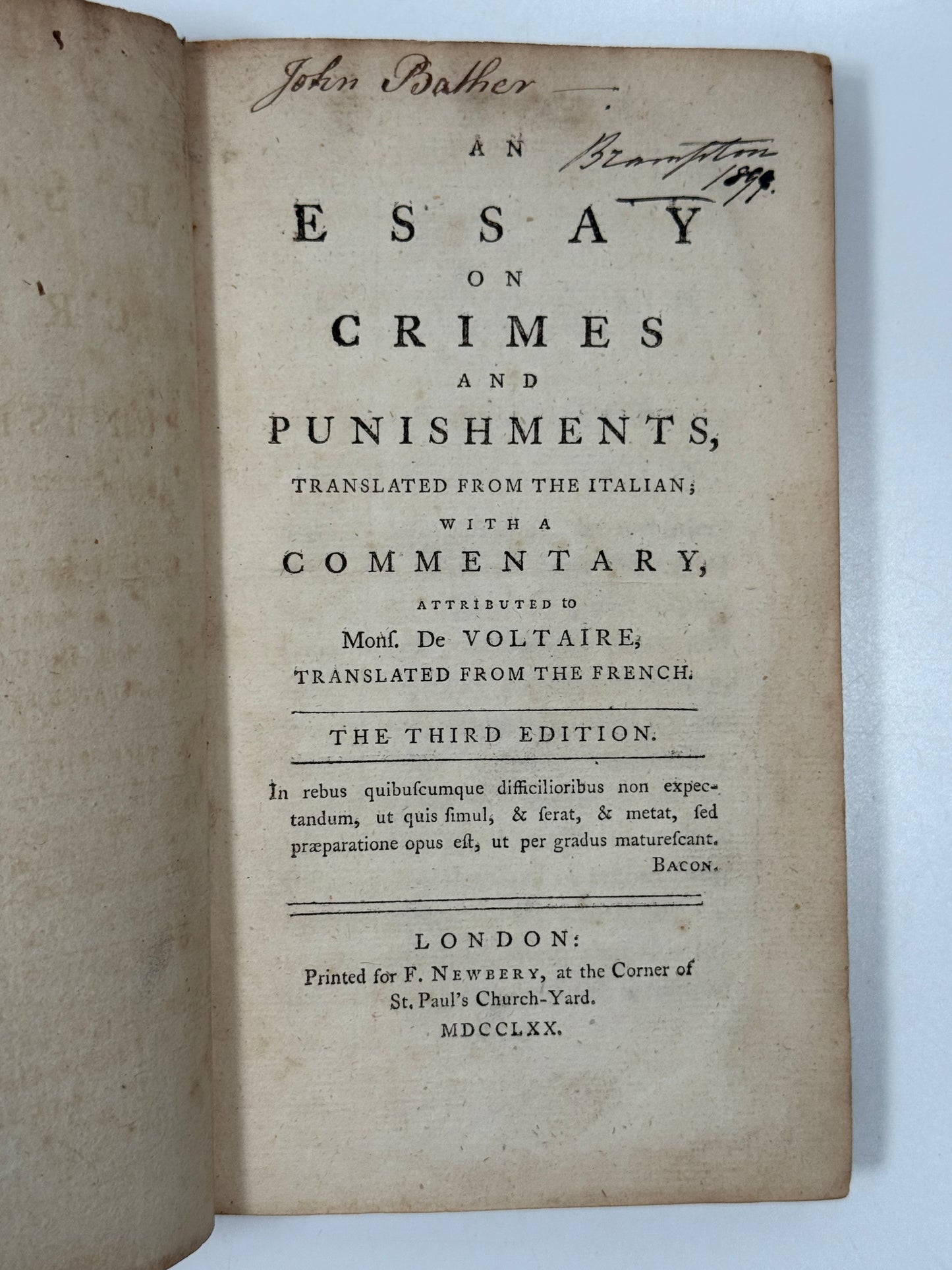 An Essay on Crimes and Punishments by Voltaire 1770