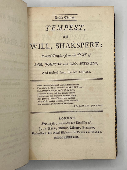 The Works of William Shakespeare 1788 Bell's Edition