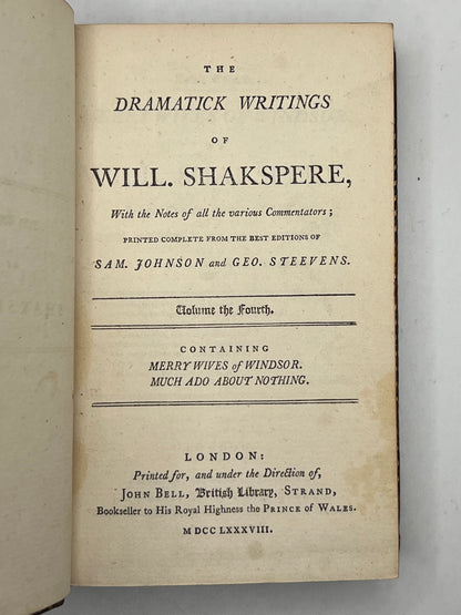 The Works of William Shakespeare 1788 Bell's Edition