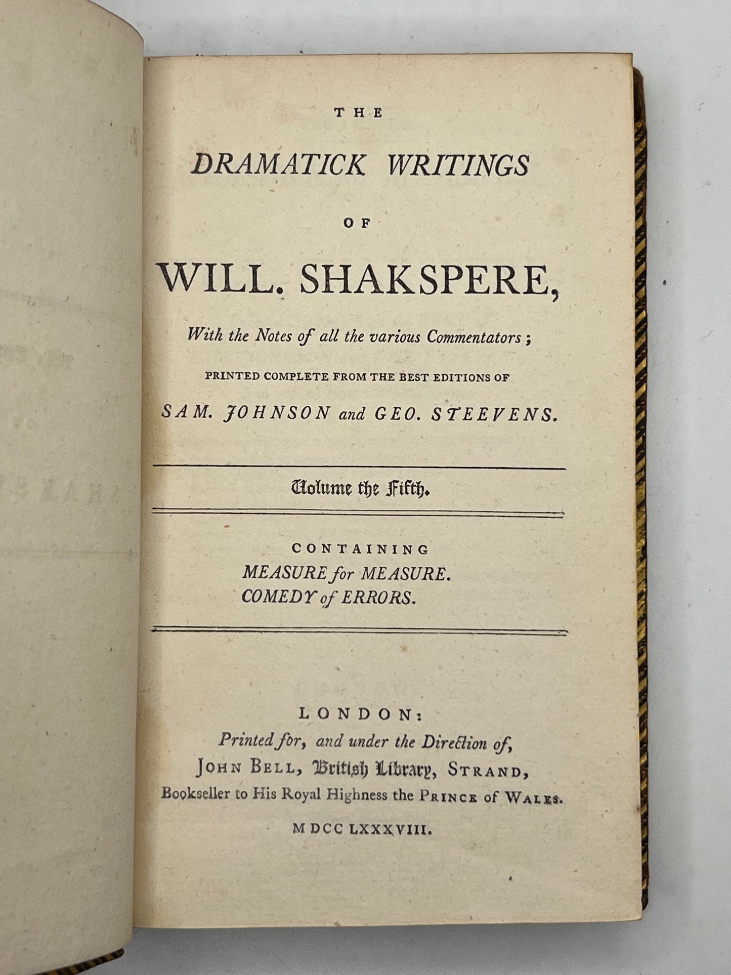 The Works of William Shakespeare 1788 Bell's Edition