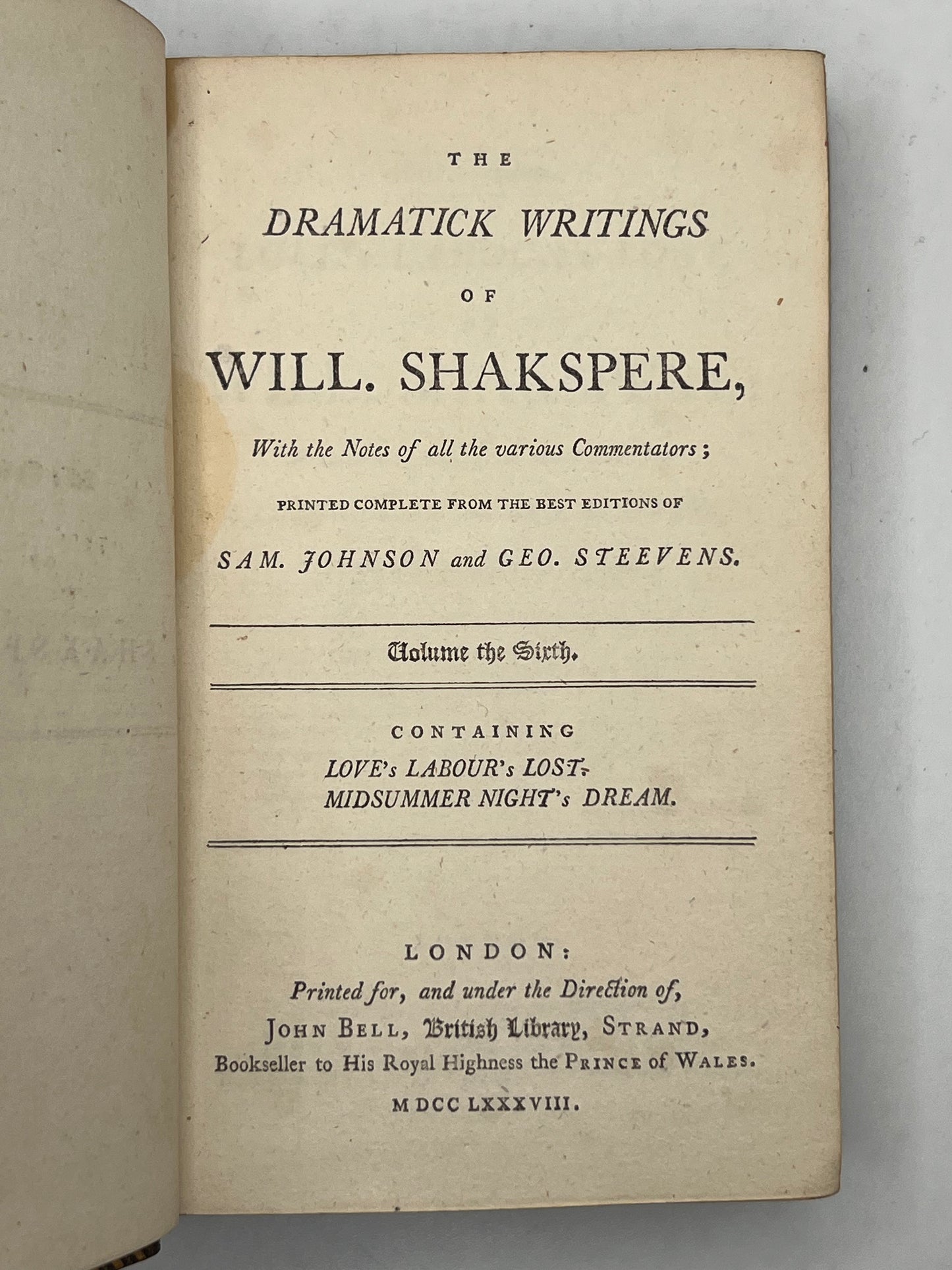 The Works of William Shakespeare 1788 Bell's Edition