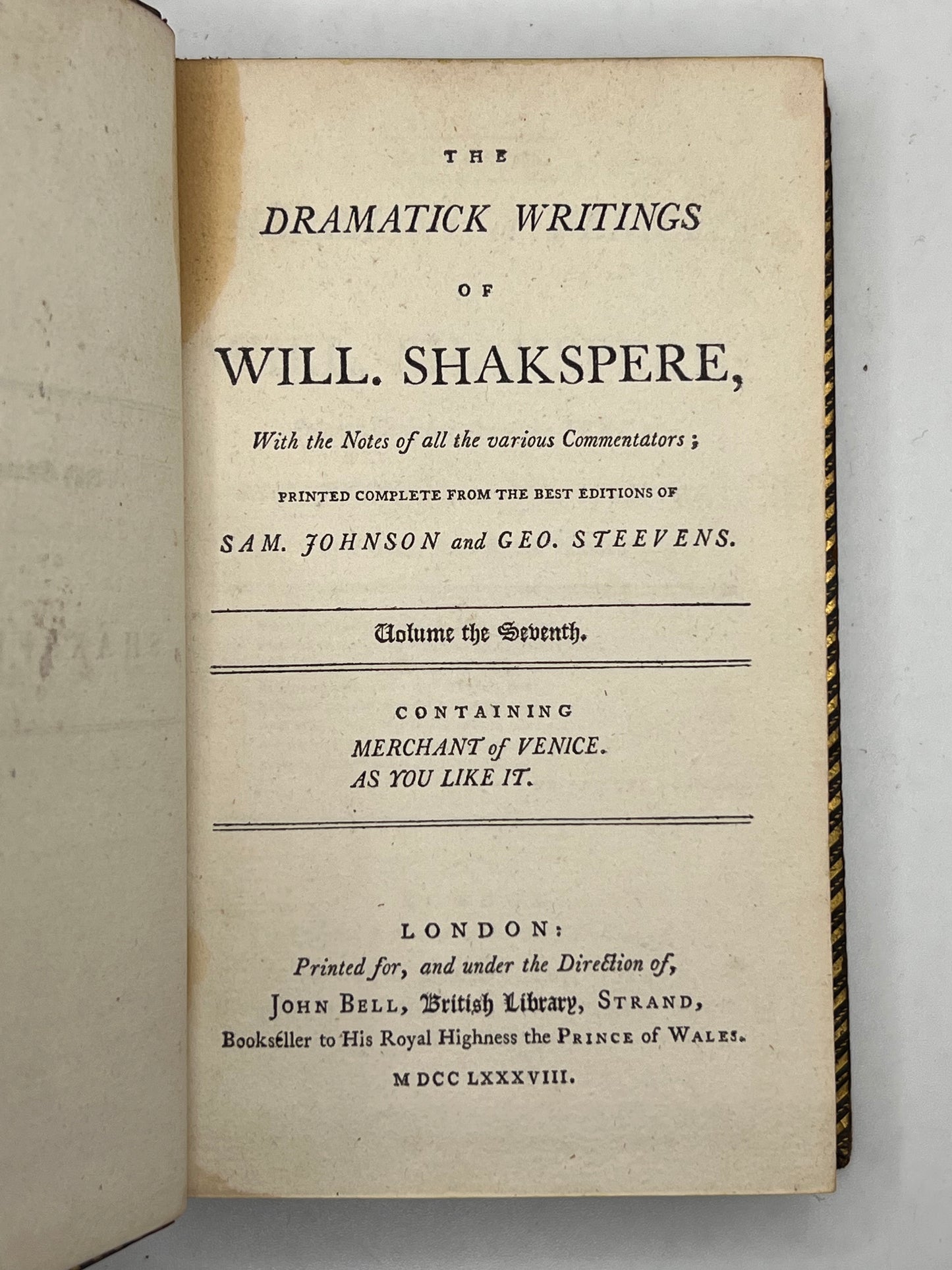 The Works of William Shakespeare 1788 Bell's Edition