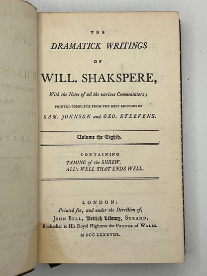 The Works of William Shakespeare 1788 Bell's Edition