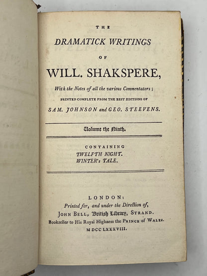 The Works of William Shakespeare 1788 Bell's Edition