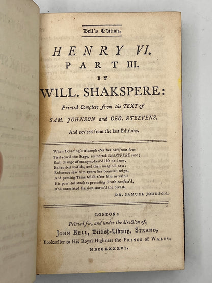 The Works of William Shakespeare 1788 Bell's Edition