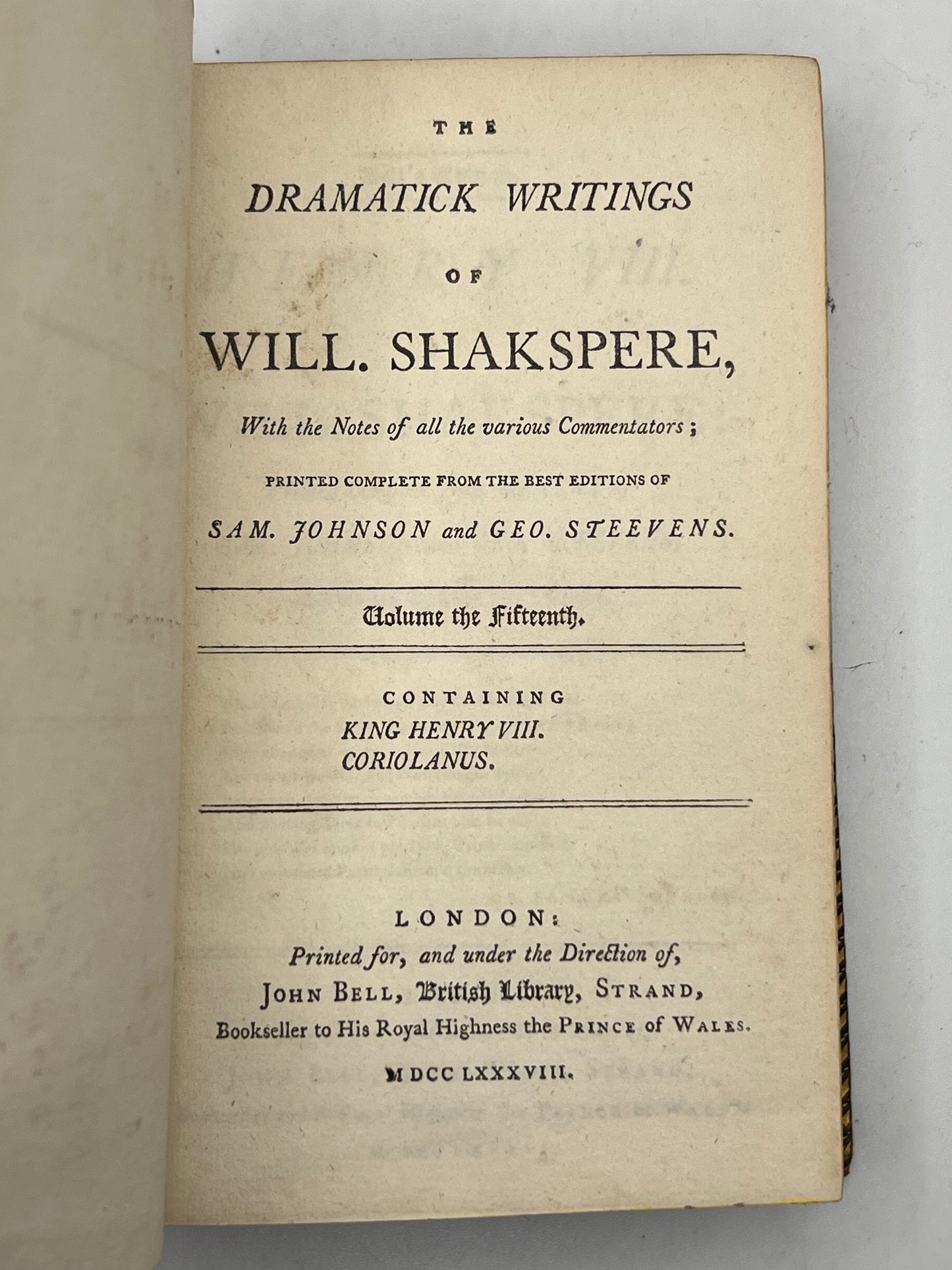 The Works of William Shakespeare 1788 Bell's Edition