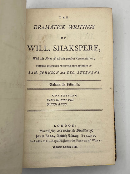 The Works of William Shakespeare 1788 Bell's Edition