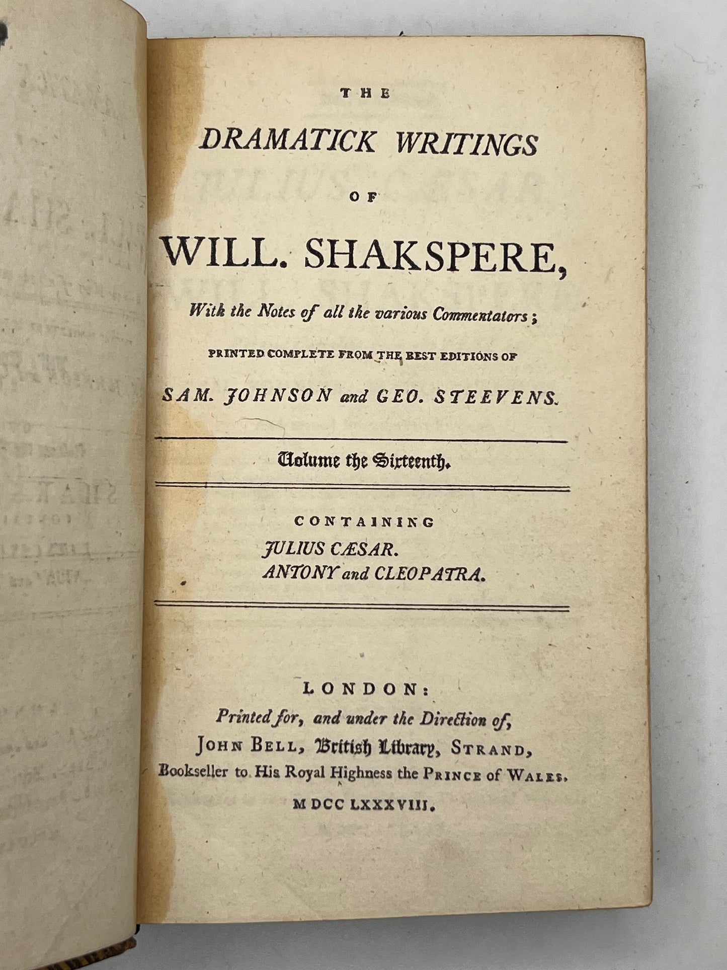 The Works of William Shakespeare 1788 Bell's Edition