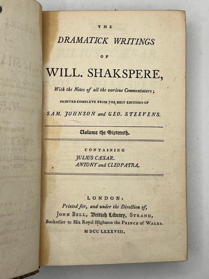 The Works of William Shakespeare 1788 Bell's Edition