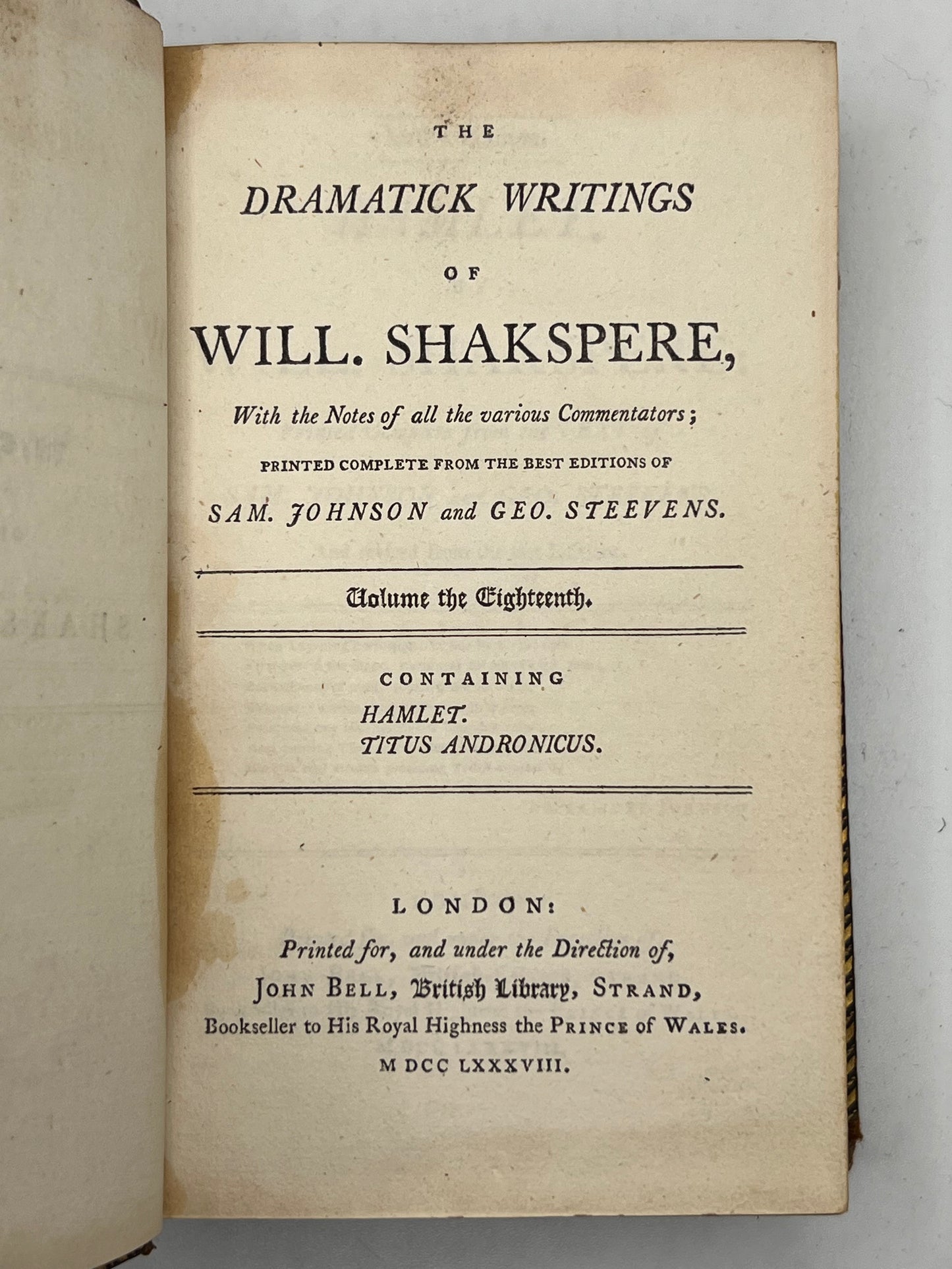 The Works of William Shakespeare 1788 Bell's Edition