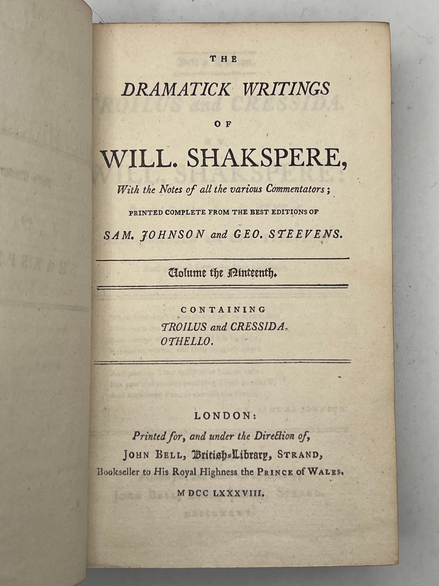 The Works of William Shakespeare 1788 Bell's Edition