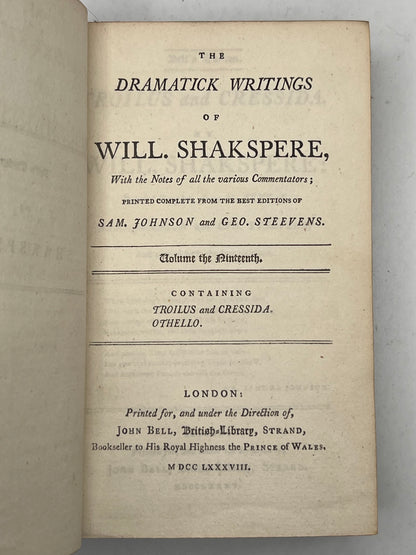 The Works of William Shakespeare 1788 Bell's Edition