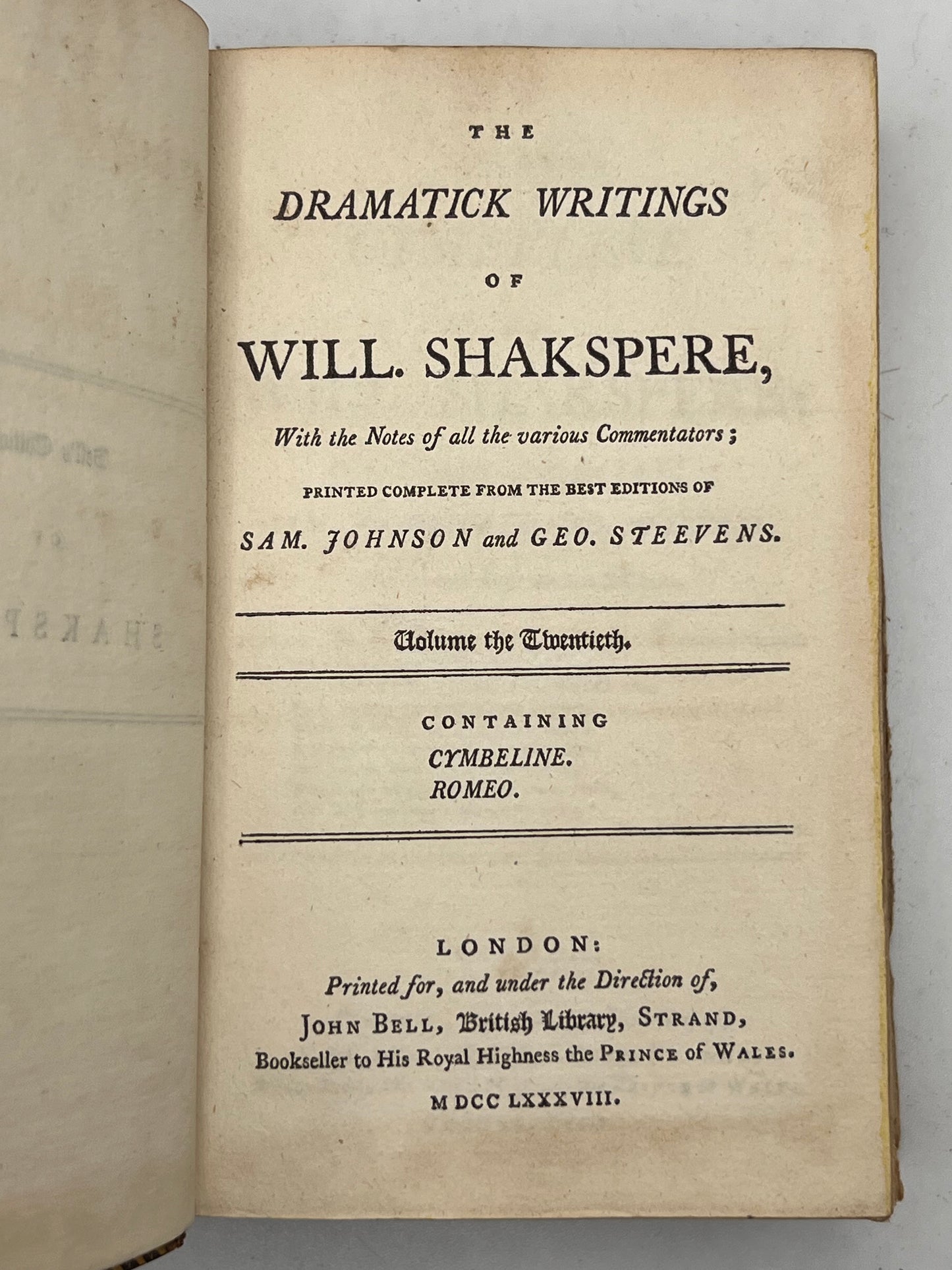 The Works of William Shakespeare 1788 Bell's Edition