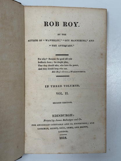Rob Roy by Sir Walter Scott 1818 Second Edition