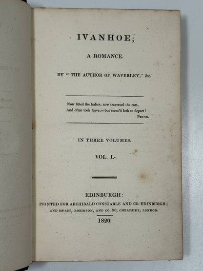 Ivanhoe by Walter Scott 1820 First Edition in Contemporary Bindings