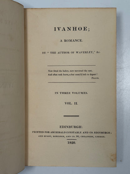 Ivanhoe by Walter Scott 1820 First Edition in Contemporary Bindings
