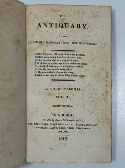 The Antiquary by Sir Walter Scott 1816 Second Edition