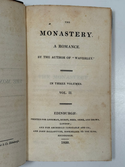 The Monastery, a Romance by Walter Scott 1820 First Edition