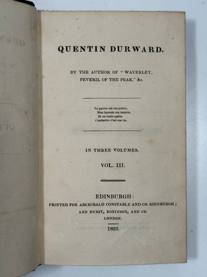Quentin Durward by Walter Scott 1823 First Edition