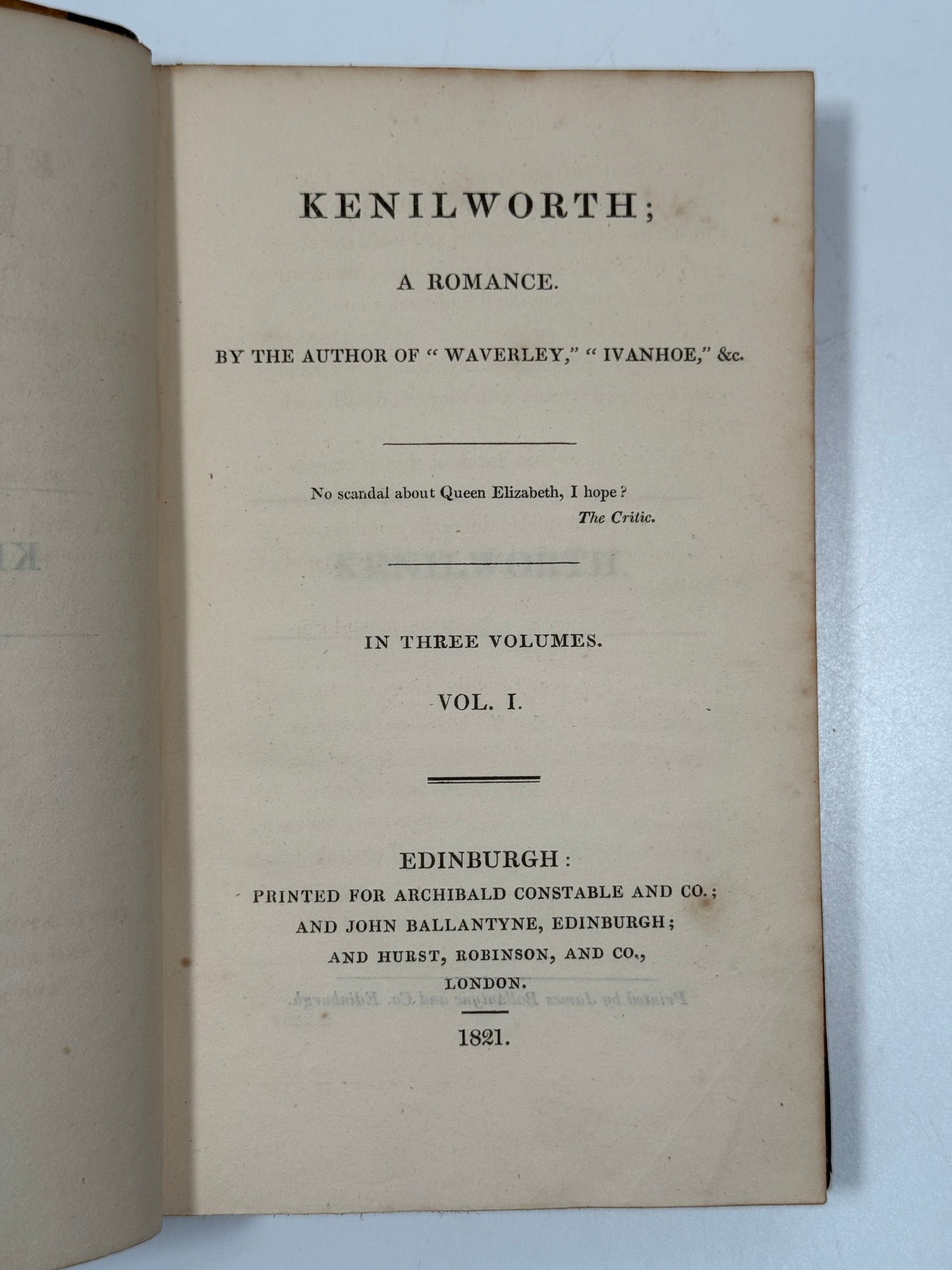 Kenilworth by Walter Scott 1821 First Edition