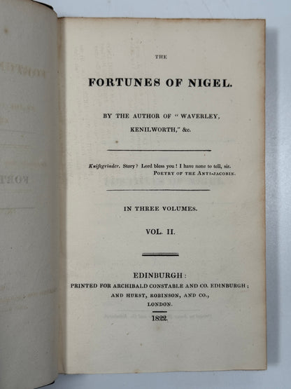 The Fortunes of Nigel by Walter Scott 1822 First Edition