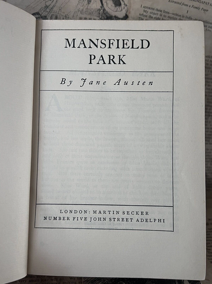 Mansfield Park by Jane Austen 1923 Adelphi Edition