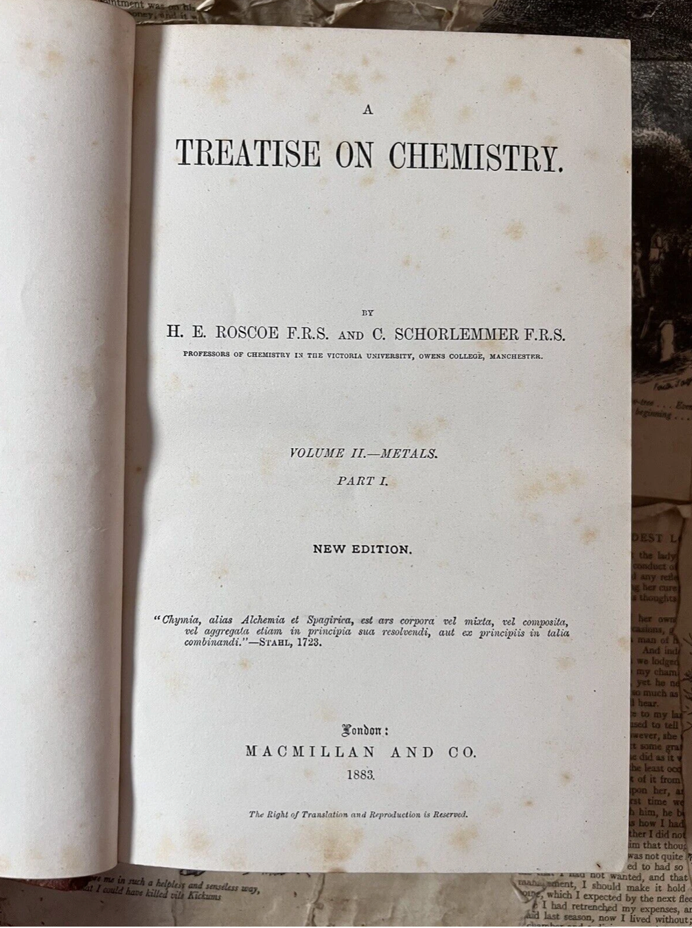 Treatise on Chemistry by H. E. Roscoe & C. Schorlemmer 1883/4