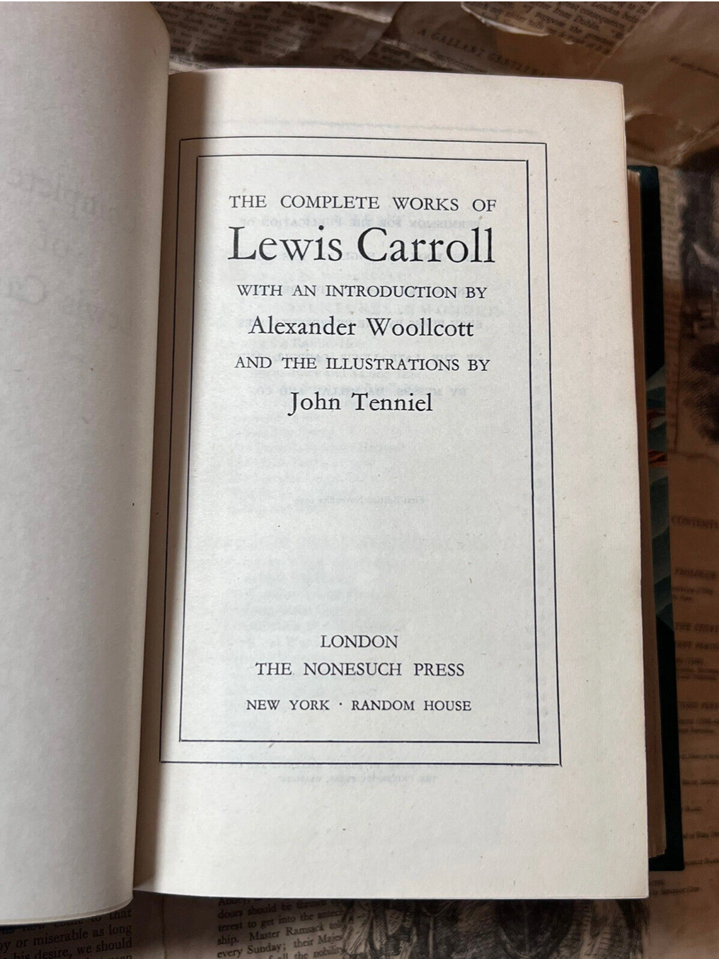 Complete Works of Lewis Carroll 1939 First Edition Thus