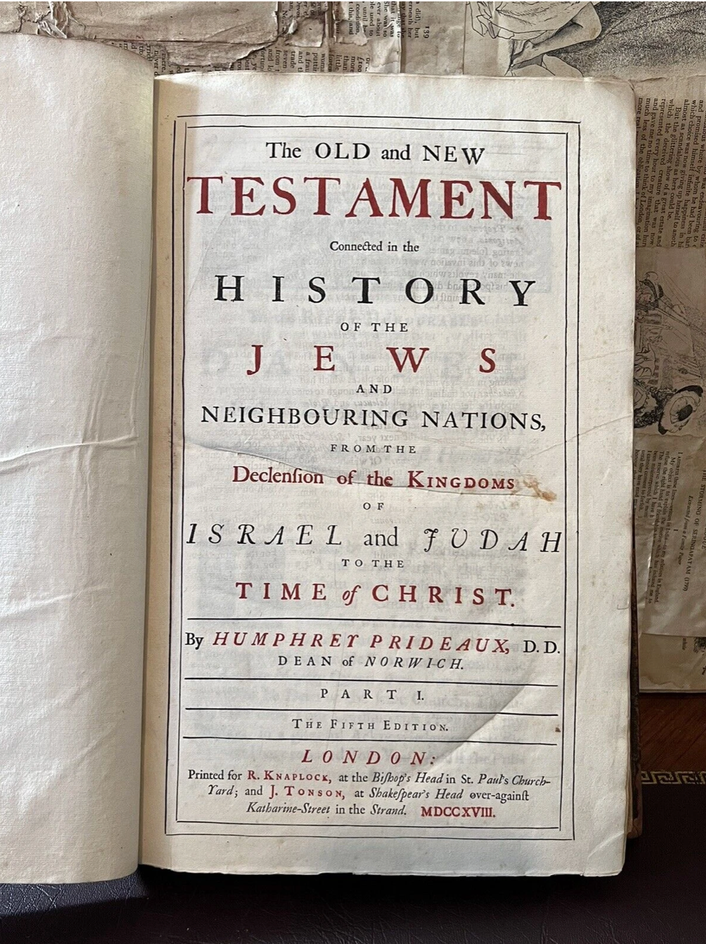 Old & New Testament by Humphrey Prideaux 1718 History of the Jews