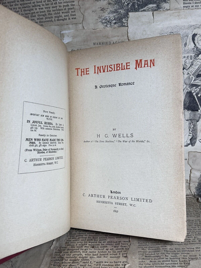 The Invisible Man by H. G. WELLS 1897 First Edition First Impression